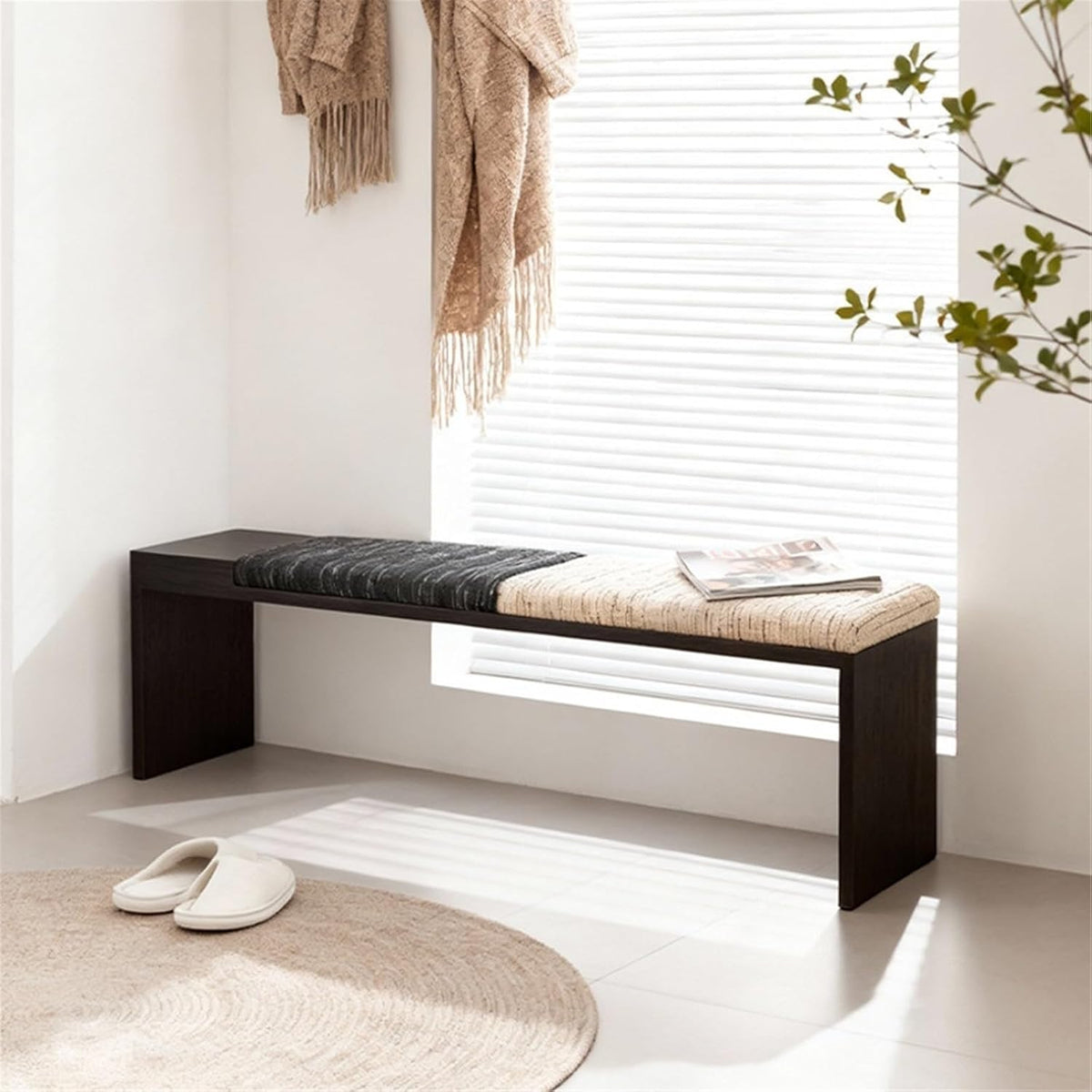 Modern Fabric Bench for Office Area Casual Dressing Room Bedroom Wooden Bed end Entryway(XS)