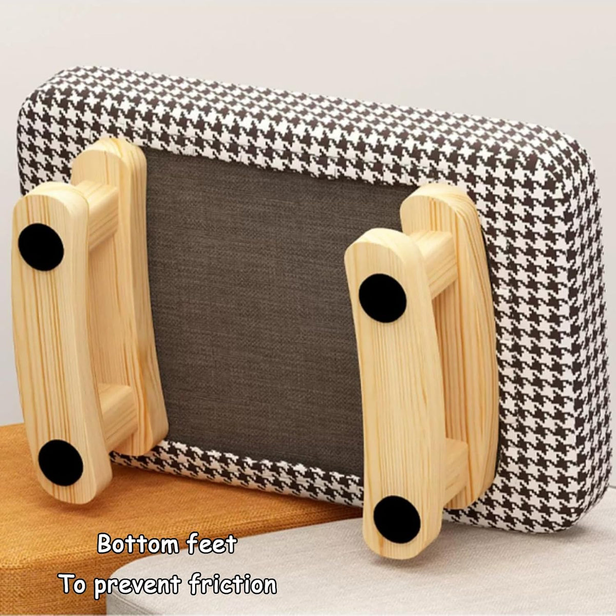 7-Inch High Stool, Small Linen Footstool, Solid Wood Frame, Entryway Shoe Bench, with Padded Footrest, Suitable for Living Room, Entryway, and Bedroom Natural Legs Orange