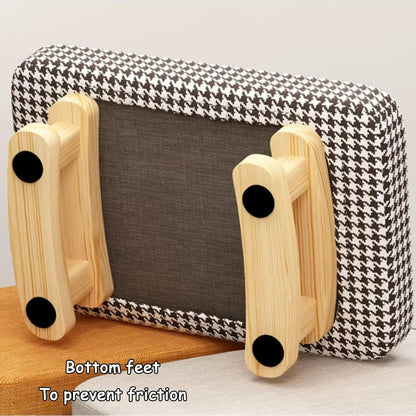 7-Inch High Stool, Small Linen Footstool, Solid Wood Frame, Entryway Shoe Bench, with Padded Footrest, Suitable for Living Room, Entryway, and Bedroom Natural Legs Blue