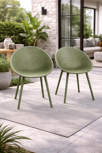 2xhome Modern Patio Dining Chair | Perforated Oval Egg-Shaped Breathable Weather Resistant Lounge Side Chair for Kitchen Indoor or Outdoor Use (Set of 2 Chairs, Green)