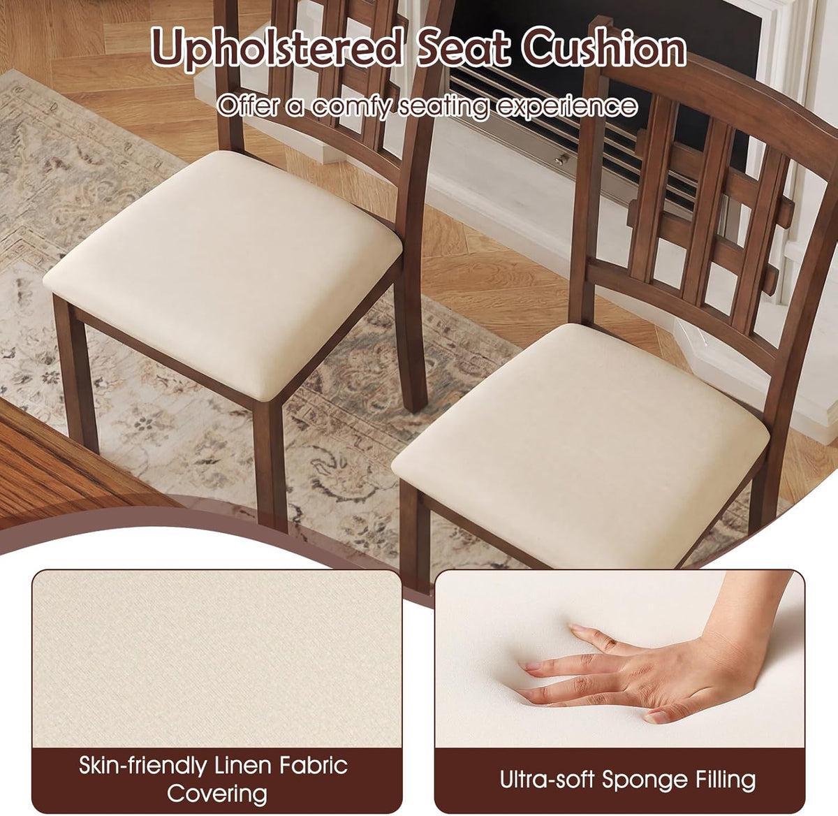 Giantex Wooden Dining Chairs Set of 4, Linen Fabric Upholstered Kitchen Chairs w/Rubber Wood Frame, Padded Seat, High Curved Back, Farmhouse Armless Side Chairs, Living Dining Room Restaurant