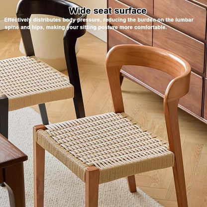 Etlegor Farmhouse Rattan Dining Chairs, Mid Century Wood Kitchen Chairs with Comfortable Woven Seat for Kitchen, Restaurant, Office, Tea Room(Walnut)