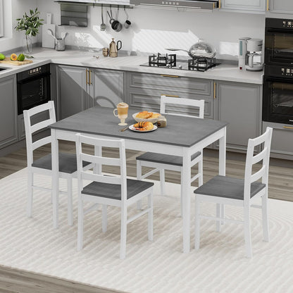 COSTWAY 5-Piece Dining Table Set for 4 w/Rubber Wood Structure, Grey | Spacious Tabletop, Anti-Slip Pads, Rubber Wood Legs, Space-Saving Design for Small Place, Apartment, Studio, Restaurant