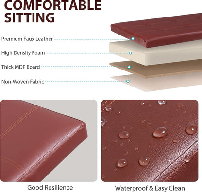 Nouva 30 Inches Ottoman Storage Bench, Folding Design Chest Faux Leather Ottomans Footrest for Bedroom Living Room Office,Entryway, Brown