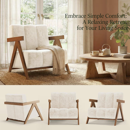 Modern Accent Chair for Living Room Bedroom,Comfy Chenille Reading Chair with Wood Frame,Oversized Upholstered Lounge Armchair with Thick High-Elastic Sponge for Apartment & Waiting Room (White,1)