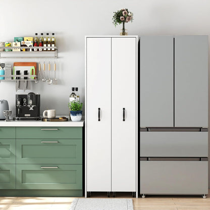 KEIKI Pull-Out Kitchen Pantry Storage Cabinet with Multi-Tier Shelf & Wheels, Spice Rack Next to Fridge, Freestanding Wood Bookcase Hutch Food Pantries Cupboard for Dining Room, Narrow Spaces, Office