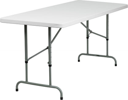 Flash Furniture 6-Foot Adjustable Plastic Folding Table, White | Bi-Fold, Carrying Handle, Commercial Grade, Easy Storage