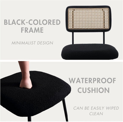Hyfirm Black Rattan Modern Dining Chairs Set of 4, Armless Side Chairs with Metal Legs for Dining Room/Living Room