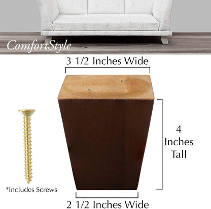 Legs for Furniture, Sofa Ottoman and Chair 4" Wood Feet Replacement, Set of 4 Square Tapered Pyramid Feet (Walnut)