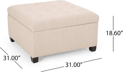 Merax 31" Modern Fabric Square Storage Ottoman, Foot Rest Waffle Stitch Pattern Multifunctional Extra Seat, Side Table, Footstool for Living Room Bedroom, Wheat