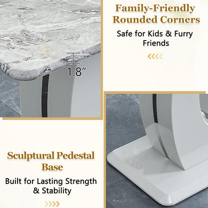 63'' Marble Dining Table Set for 6,Modern Counter Height Dining Table Set,Grey High Top Table with Leather Bar Stools,Bar Height Table Set Ideal for Dining,Pub,Kitchen