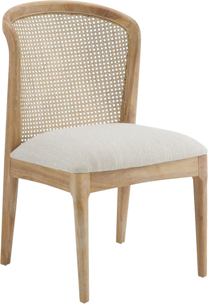 Christopher Knight Home Lilia Dining Chairs Set of 2, Modern Dining Chair with Fabric Upholstery, Rubberwood Frame Kitchen Chairs with Cane Webbing, Extra Seat for Dining Room, Beige + Natural
