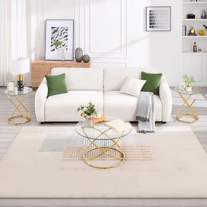 BECHAEO 19.7" Round Glass Gold Side Table with Gold-Plated Metal Ring-Shaped Frame for Living Room, Modern Round Glass End Table Nightstand for Bedroom, Small Side Table for Small Spaces
