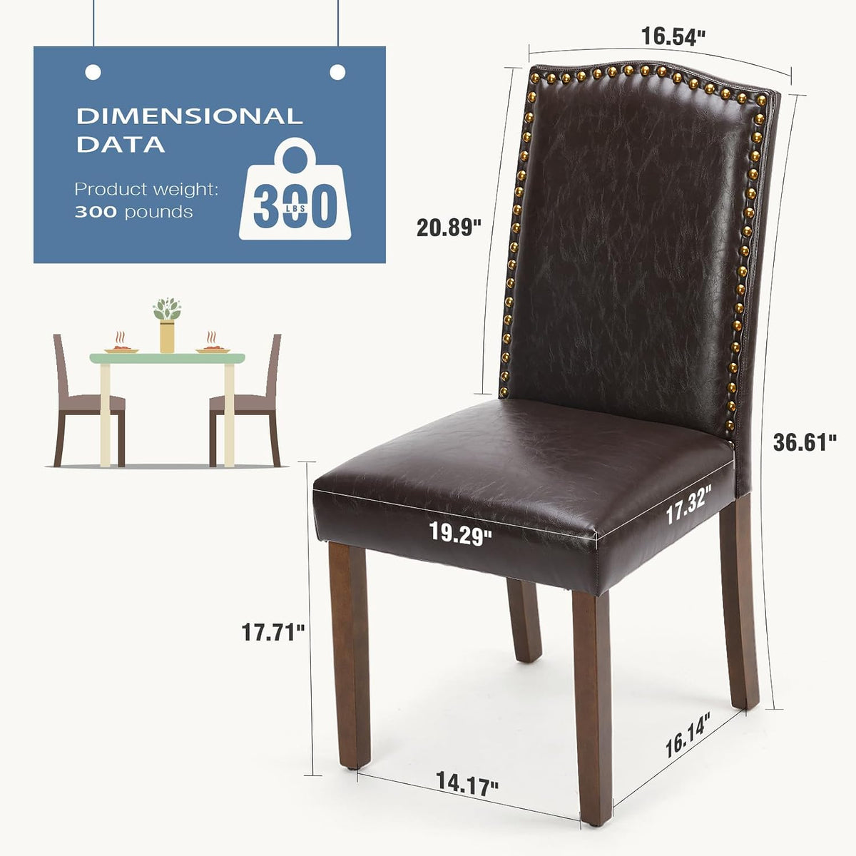 DUMOS Dining Chairs Set of 6, PU Leather Kitchen Chairs for Living Room | Upholstered, Wooden Legs, Padded Seat, High Back, Armless, Modern Accent, Dining Room, Restaurant, Brown