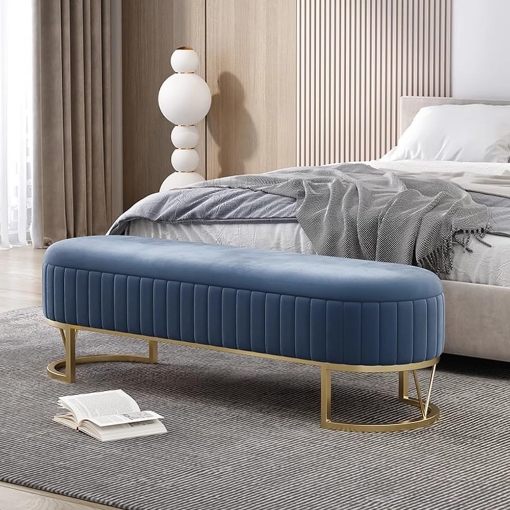 Modern Storage Bench Upholstered Bedside Stool with Metal Legs Modern for Living Room Entryway Entryway(Gris,Large)