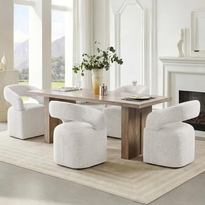 KISLOT Upholstered Dining Chairs Set of 4, Modern Arm Kitchen & Dining Room Chairs with Hidden Casters, Linen Fabric Padded Rolling Chairs, Sturdy Wood Frame, 300 lbs Capacity, Beige
