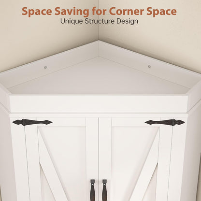 Corner Cabinet,71'' Kitchen Pantry Storage Cabinet with 4 Doors and Shelves, Tall Food Pantry Storage Cabinet Farmhouse Furniture for Kitchen Dining Room, White