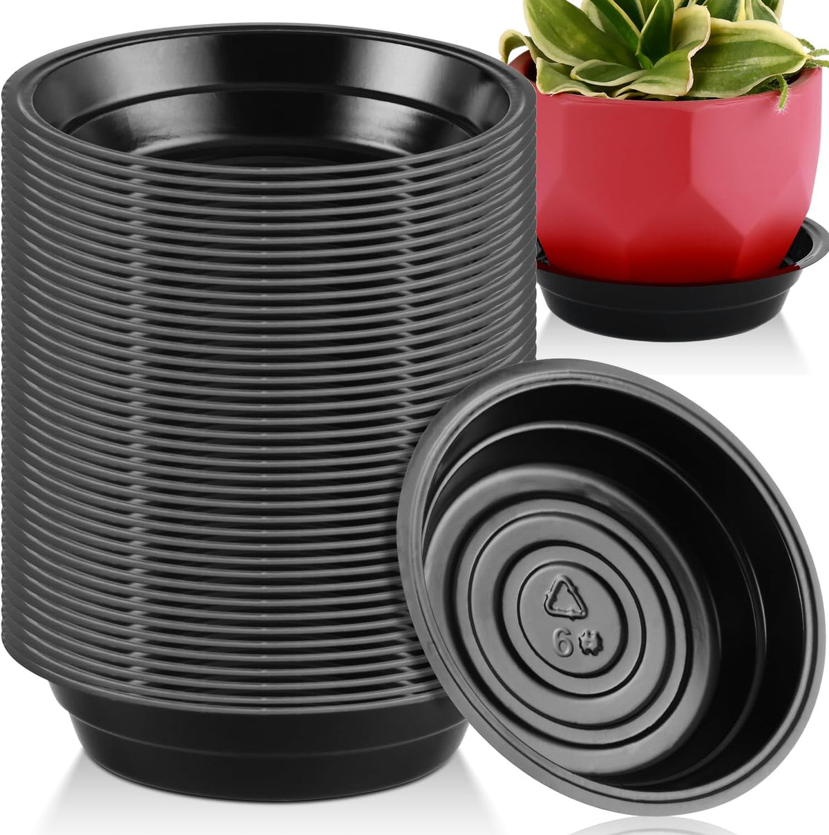 20 Pack 6 Inch Plant Saucer, Black Plant Saucers for Indoors No Holes, Plastic Plant Saucer for Plant Pots Plant Water Catcher Tray, Small Flower Pot Saucers Bulk Plant Drip Trays for Potted Plants