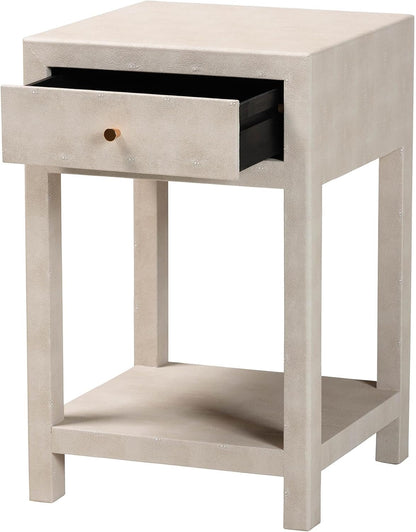 Baxton Studio Dansby Modern Beige Faux Shagreen 1-Drawer End Table