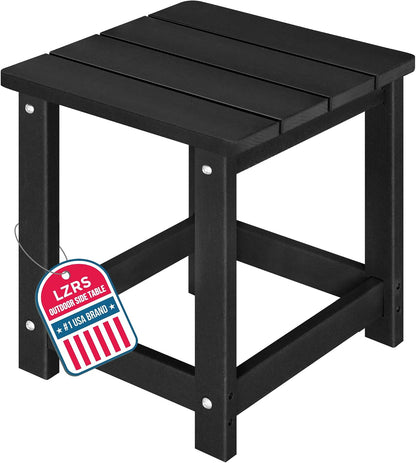 LZRS Patio Side Table, Heavy Duty HDPE Outdoor End Table with Wood Texture, Weatherproof Composite Table for Adirondack Chairs, Deck, Pool, Indoor/Outdoor, No Peeling or Cracking(Black)