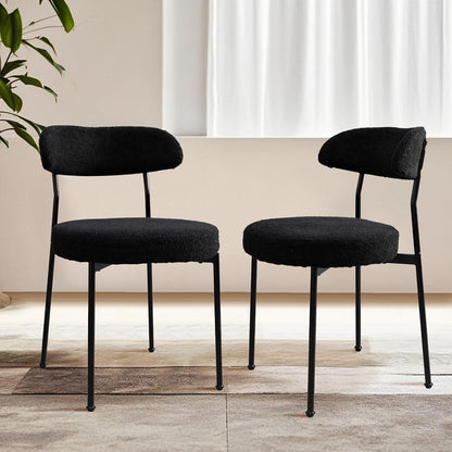 Dining Table and Dining Chair Set 23.6" Black Round Table&2 Boucle Upholstered Chairs for Kitchen Dining Room Small Space 3 Piece Dining Table and Chair Set (Black)