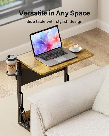 HUANUO Adjustable TV Tray Table with Cup Holder, Storage Bag & Tablet Slot