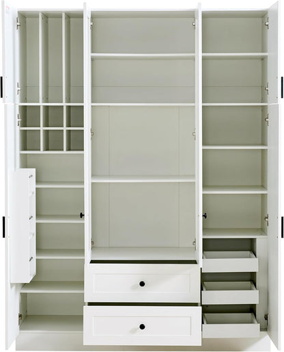 Modern Large Kitchen Pantry Organizer with Acrylic Doors, Wine Storage, and Adjustable Shelving for Ultimate Home Organization (White-M)
