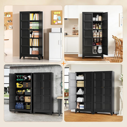 Yizosh Metal Storage Cabinet with 2 Doors and 4 Adjustable Shelves - 71" Black Kitchen Pantry Storage Cabinet,4-Tier Tall Steel Cabinet Locker for Living Room,Dining Room,Kitchen