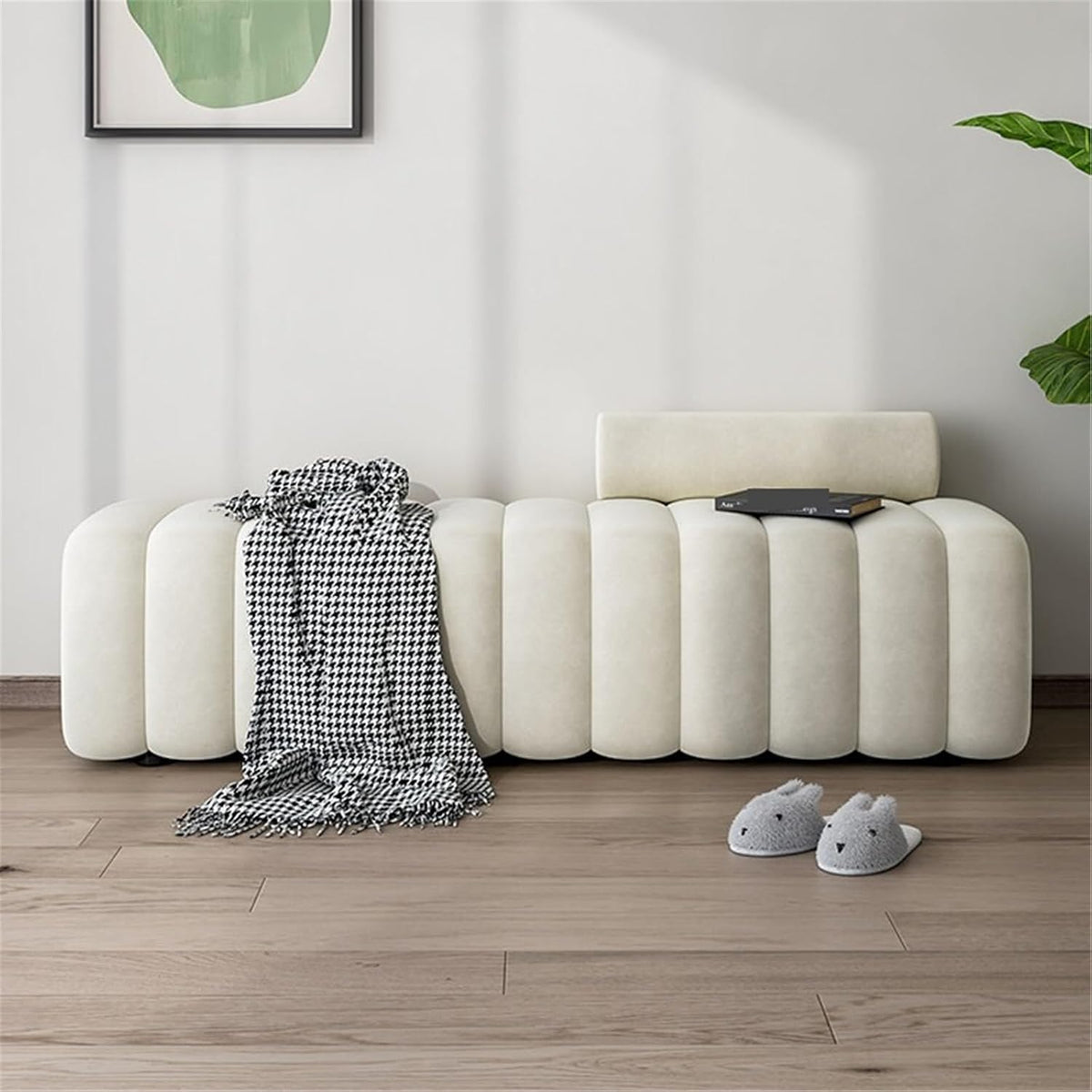 Modern Long Bench with Backrest for Changing Shoes Bedroom Bed end Walk-in Closet Rest Area Entryway(Small)