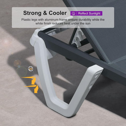 PURPLE LEAF Lounge Chair Outdoor Set of 4 Chaise Lounge w/Wheel, Dark Grey | The space-saving stackable design allows multiple chairs to nest together neatly for quick and easy off-season storage