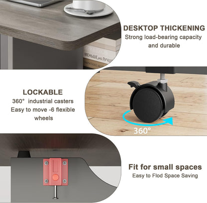 IDEALHOUSE FoldingTable, Drop Leaf Dining Table with 6 Wheels and 2-Layer Storage Shelf, Space Saving Table for Small Spaces (Slate Oak, 50.1" D x 31.4" W x 29.5" H)