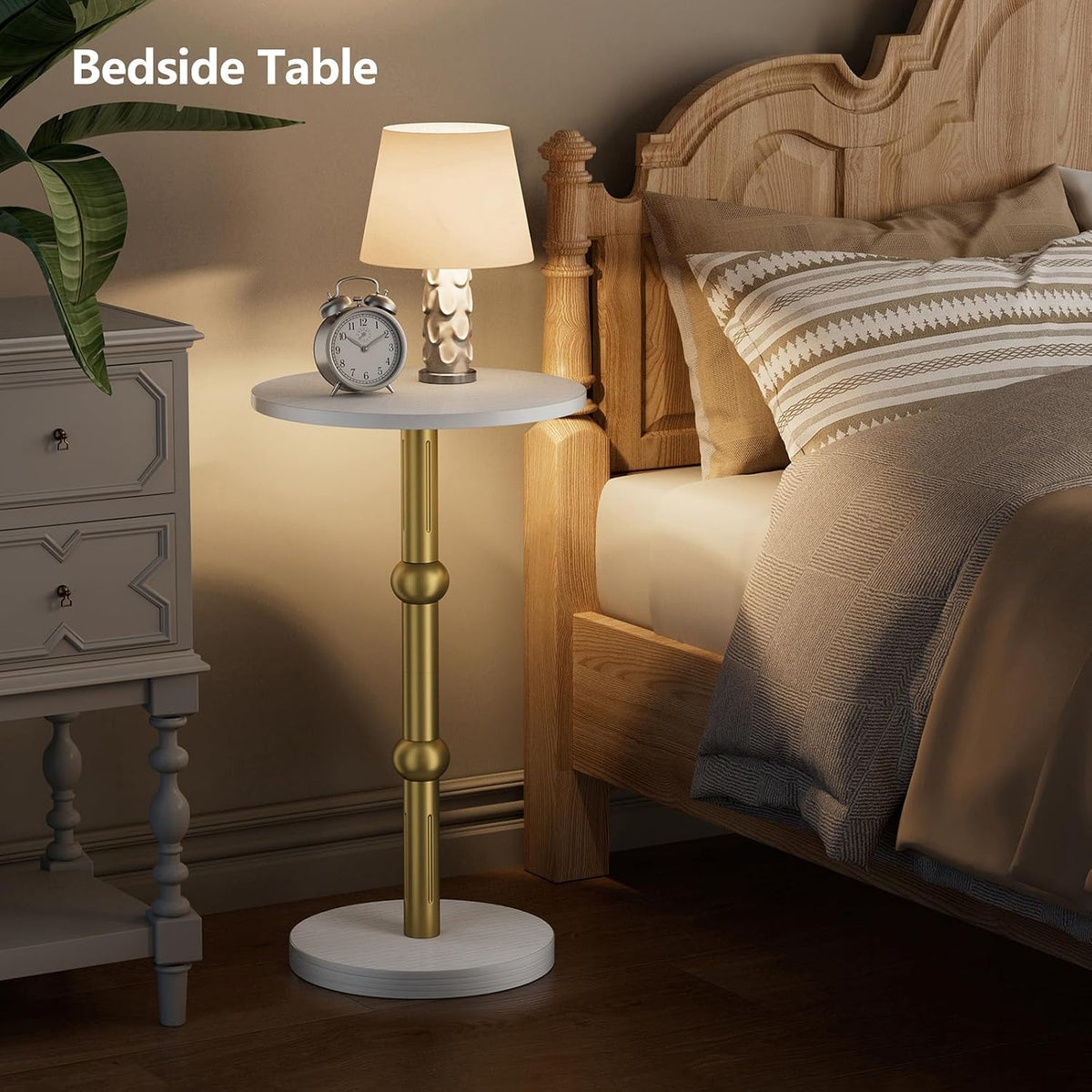 Drink Table, Small Round Side Table for Small Spaces, Modern Accent Round End Tables with Metal Leg, Thickened Wood Pedestal Coffee Tables for Living Room, Bedroom, Narrow Corners,Sofa Couch