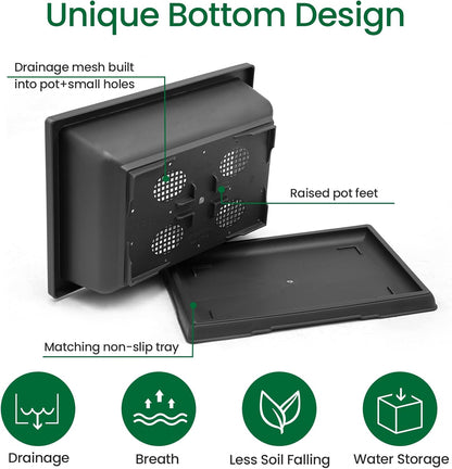 GROWNEER Large Bonsai Training Pots 3 Packs 14 Inch with Drainage Humidity Trays, Bonsai Tree Starter Kits with 1 Repotting Mat, Growing Rectangle Planter for Garden Yard Office Indoor Outdoor