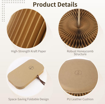 Paper Folding Stool, 12 Inch Kraft Paper Honeycomb Design Stool, 661 Lbs Load Capacity Modern Minimalist Round Seat with PU Cushion for Bedroom, Living Room, Office