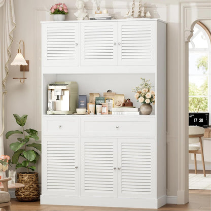 HIFIT 71" Tall Kitchen Pantry Cabinet with Spacious Countertop, 47.2" Wide Kitchen Hutch with Coffee Bar, Farmhouse Shoe Storage Cabinet for Entryway, White