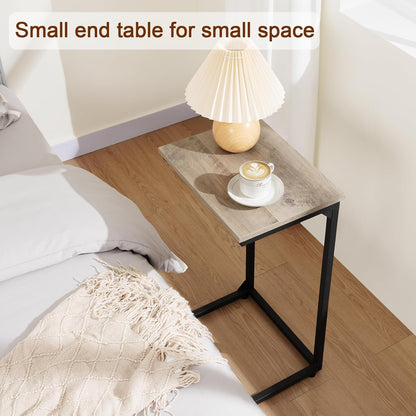 AMHANCIBLE C Shaped End Tables Set of 2, Couch Side Tables that Slide Under Sofa, Slim TV Trays for Living Room and Bedroom, Narrow Space Saving Laptop Workstation, Grey, HET02BGY