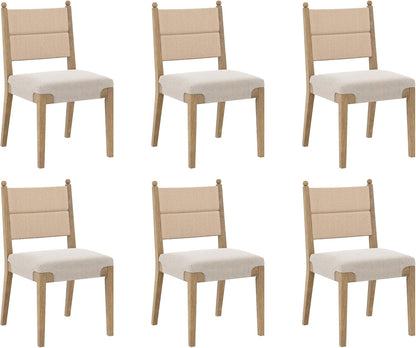 Nathan James Cove Boho Solid Wood Dining Chair with Woven Seagrass Back and Upholstered Seat, Flax/Light Brown Set of 6