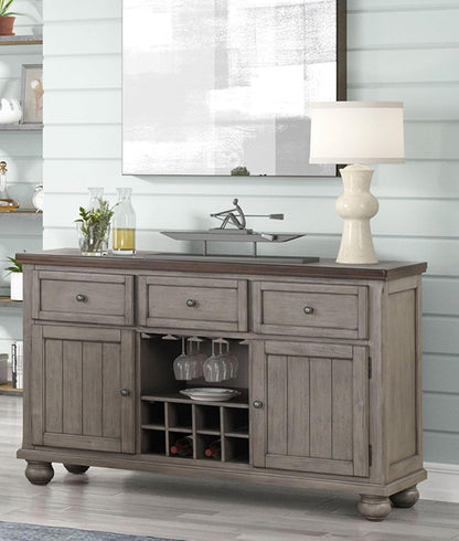 Rustic Two Tone Server with Powerpack Gray Solid Wood MDF | Includes powerpack for integrated lighting and storage
