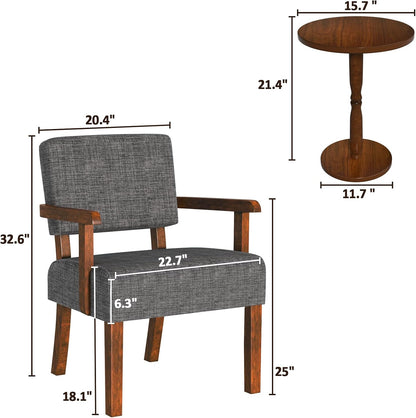 FAGAGA Accent Chairs Set of 2, 2 Solid Wood Armchairs with Side Table