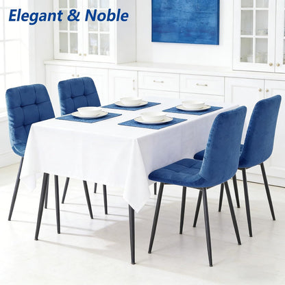 Velvet Dining Chairs Set of 4, Mid Century Upholstered Blue Dining Chairs Tufted Upholstered Kitchen Chairs Set of 4 for Dining Room, Bedroom, Living Room (Blue, Set of 4)