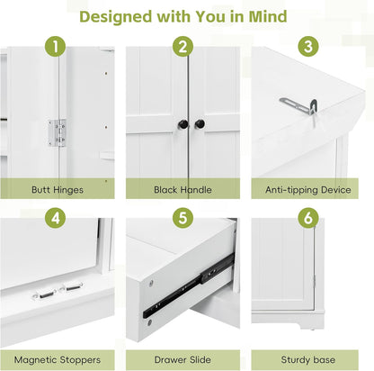 Shaker Style Kitchen Pantry with Drawers, Freestanding Storage Cupboard with Door Shelves, Adjustable Shelves and Pull-Out Trays,for Dining Room (White-B)