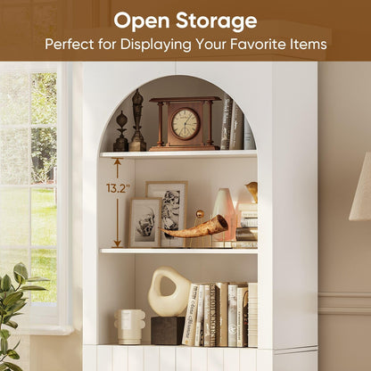 ivaniti 71" Arched Kitchen Pantry Cabinet, Tall Display Modern Storage Combination for Living Room and Dining Room with Dual Glass Door and Open Shelf Cabinets, White with Gold Handles, 3 of Set