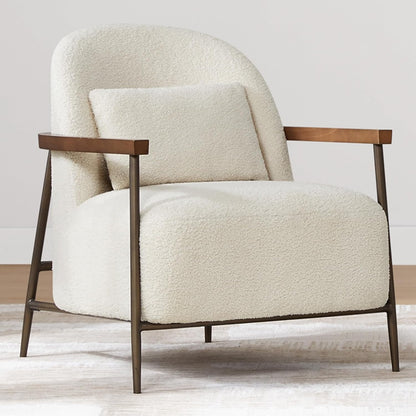 CHITA Accent Chair Set of 2, Sherpa Armchair with Wooden Armrest, Ivory