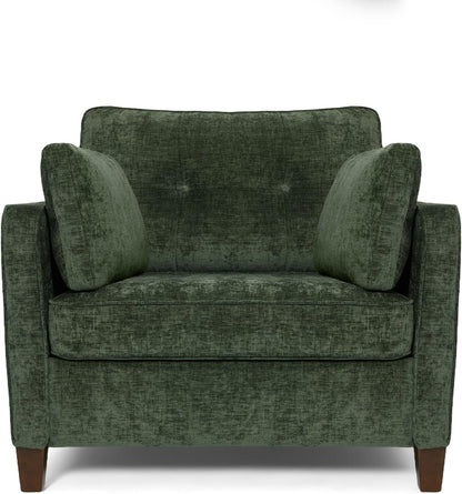 Luxury Oversized Accent Reading Chair for Living Room, 41", Chenille, Green | Upholstered Piping Single Armchairs with Comfy Tufted Backrest, Wood Legs, 2 Pillows for Bedroom, Office, Reception Area