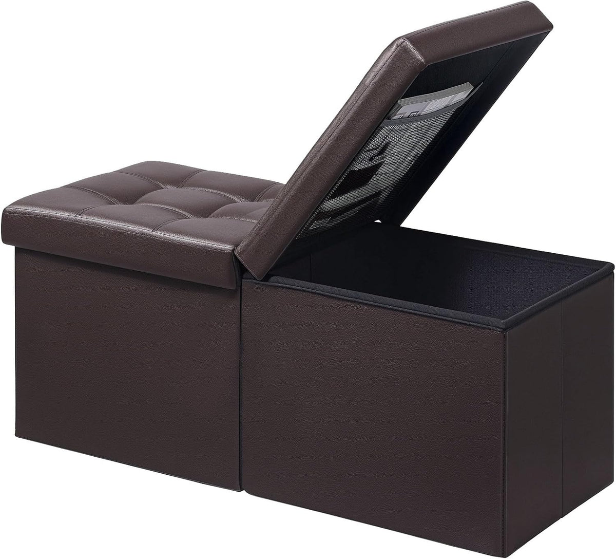AmasSmile Footrest Ottoman Storage Bench,34" Leather Folding Chest,Brown | Large Ottoman with Storage,Thicker Foam Padded Seat,Livingroom,Dorm,Bedroom,Entryway,Easy to install,34 x 13 x 13in