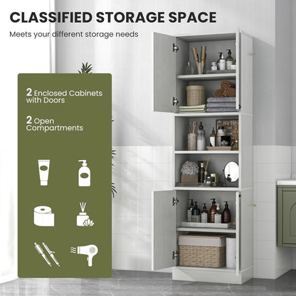 TANGZON 190CM Tall Kitchen Cupboard, 4-Door Storage Cabinet with Enclosed Cabinets, Open Compartments & Anti-tipping Kits, Freestanding Wooden Tall Sideboard for Pantry Dining Living Room (White Oak)