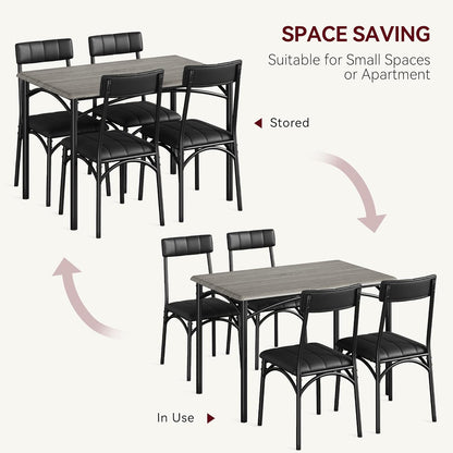 CABIHOME Dining Table Set for 4, Kitchen Table Set for 4, Dining Room Table Set with Upholstered Chairs, Rectangle Kitchen Table Set for Small Space, Apartment, Studio, Gray