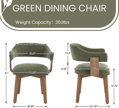 ROCITY Green Dining Chairs Set of 6 Upholstered Dining Room Chairs, Mid Century Modern Kitchen Chairs with Curved Backrest and Wooden Legs for Dining,Living Room