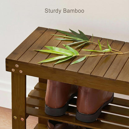 Pipishell Bamboo Shoe Rack Bench, 3 Tier Sturdy Shoe Bench, Storage Shoe Organizer, Holds up to 300lbs for Entryway Bedroom Living Room Balcony, Yellow Brown