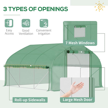 Outsunny 11.5' x 10' x 6.5' Walk-in Tunnel Greenhouse, Green House with Zippered Mesh Door, 7 Mesh Windows & Roll-up Sidewalls, Upgraded Gardening Plant Hot House with Galvanized Steel Hoops, Green